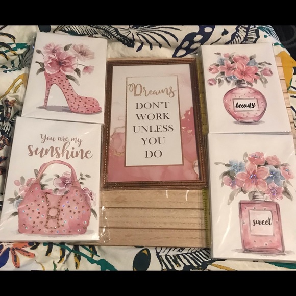 New “Dreams DON’T WORK UNLESS YOU DO” 5 Pcs Wall Art: Purse, Heel, Sweet, Beauty - Picture 16 of 16